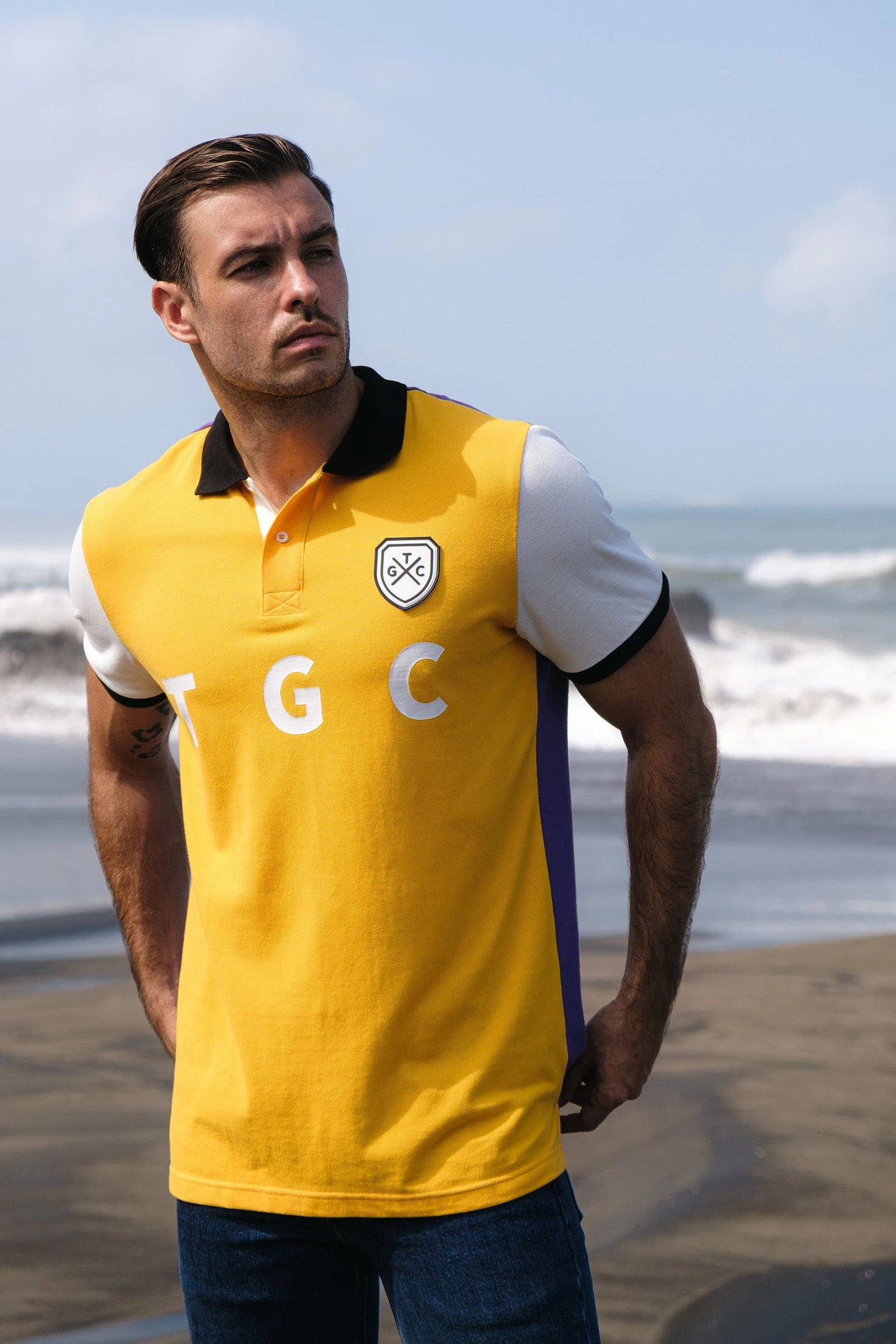 Yellow & Purple Print Polo